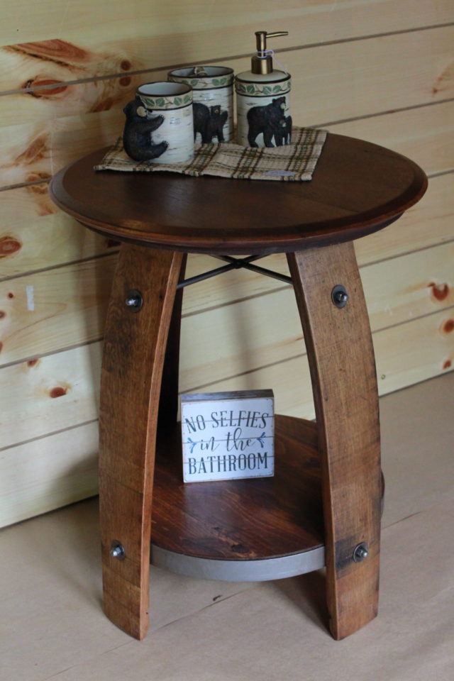 Barrel Side Table with Shelf